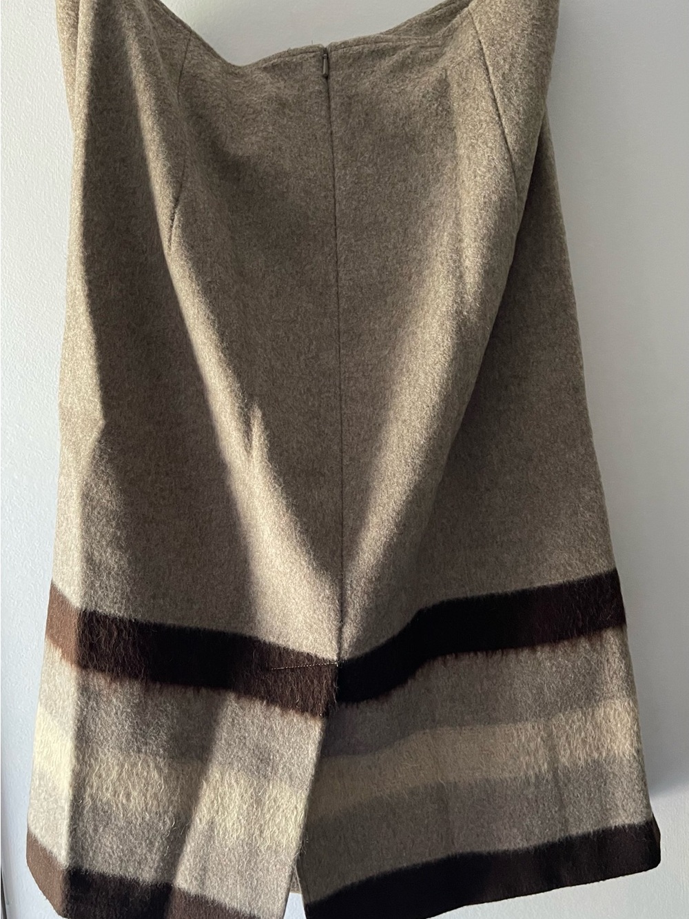 MAX MARA VIRGIN WOOL & MOHAIR KNNE LENGTH SKIRT IN TAUPE & BROWN NEUTRALS SZ 12 - Picture 4 of 7